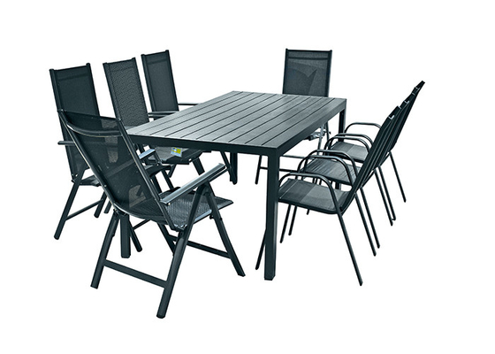 Aluminiumsperrholz-Patio-Tabelle und Stühle verkratzen im Freien beständiges