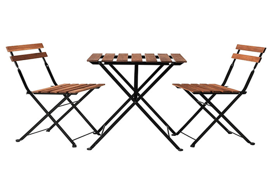Eine Tabelle und zwei Stühle stellten Garten-im Freien hölzerne Spitzen-Metallrahmen-Falte ein